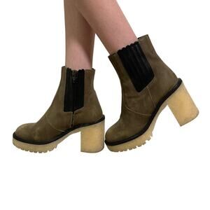 Free People James Chelsea Women's Olive Green Leather Boots Size 7.5